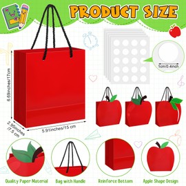 FoldTier 24 Pcs Apple Shaped Back to School Kraft paper Gift Bag Bulk First Day of School Gift Bags with Handle Candy Treat Bags for Classroom Teacher Appreciation Party Favor