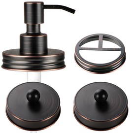Komashr Mason Jar Bathroom Accessories Lids Set(4pcs) - Jars Not Included - Soap Dispenser, Apothecary Jars Lids for Regular Mouth Mason Jars, Wide Mouth Toothbrush Holder lid,-Stainless Steel,ORB