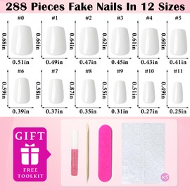LoveOurHome 288pc Coffin Press on Nails Short Fake Nails with Glue Tabs,White Glue on Nails Press on Nails Women Acrylic Nails XS Coffin Fake Nails Short False Nails Girls Kids Artificial Fingernail
