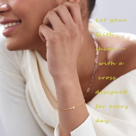 Poxtex Gold Jesus Cross Bracelets for Women Trendy, 14K Dainty Gold Plated Religious Bracelets for Women Bulk, Christian Baptism Gifts for Women Mom Her
