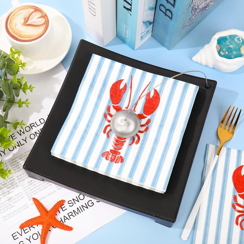 FYSUIMU 50 Pcs Crawfish Paper Napkin Summer Crayfish Stripe Disposable