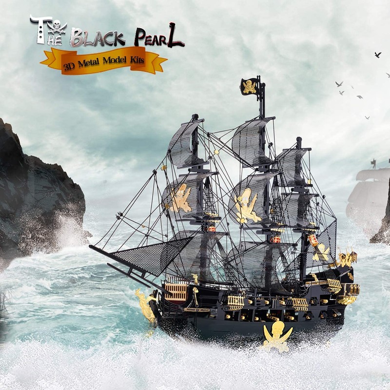 Piececool 3D Puzzles for Adults, Black Pearl Pirate Ship Metal