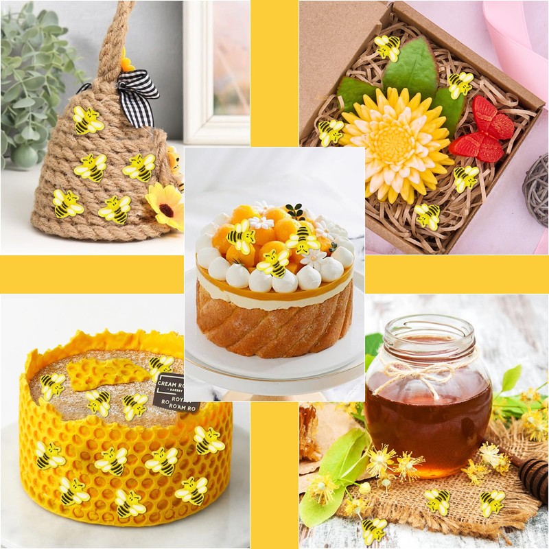 100PCS Tiny Resin Mini Bee Decorations, 3D Resin Mini Bees