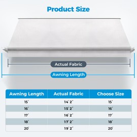 Tsumbay RV Awning Fabric Replacement, 18.5oz Heavy-Duty Weatherproof Anti-UV Vinyl Awning Fabric for Outdoor Camper & Trailer and Motorhome White 16'(Fabric 145'2")
