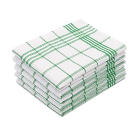 ZOLLNER Set of 5 Tea Towels with Waffle Pattern – Cotton in 50 x 70 cm – Absorbent and Durable Kitchen Towels – Washable up to 60 °C – in White/Green Checked – Oeko Tex® Certified