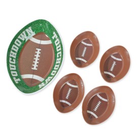 UP UPware Football Bowl Set, Touchdown Themed Snack Serving Bowls with 1 Large Oval Bowl and 4 Small Football-Shaped Bowls, Melamine, Green and Brown, Set of 5