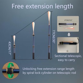 VARCOH Shoe Horn Long Handle for Seniors, 17"-30" Adjustable Aluminum Alloy Long Shoe Horn, Portable Telescopic Shoehorn Design with Blue and Gold Finish, Durable and Elegant, Travel & Home Use