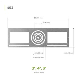 ASD New Construction Mounting Plate with Symmetric Round Hole - 3-4-6" Flat Steel Rough-in Bracket, LED Recessed Lighting Housing, 24 Pack