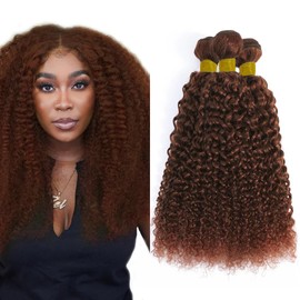 Auburn Bundles Human Hair Brown Curly Bundles Color 33 Curly Wave Human Hair Bundle 12 14 16 Inch Unprocessed Brazilian Remy Hair Extensions Reddish Brown Bundle 100g/Pc