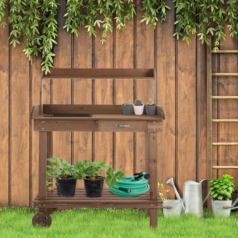 CHARMMA 36" Wooden Potting Bench Work Table with 2 Removable