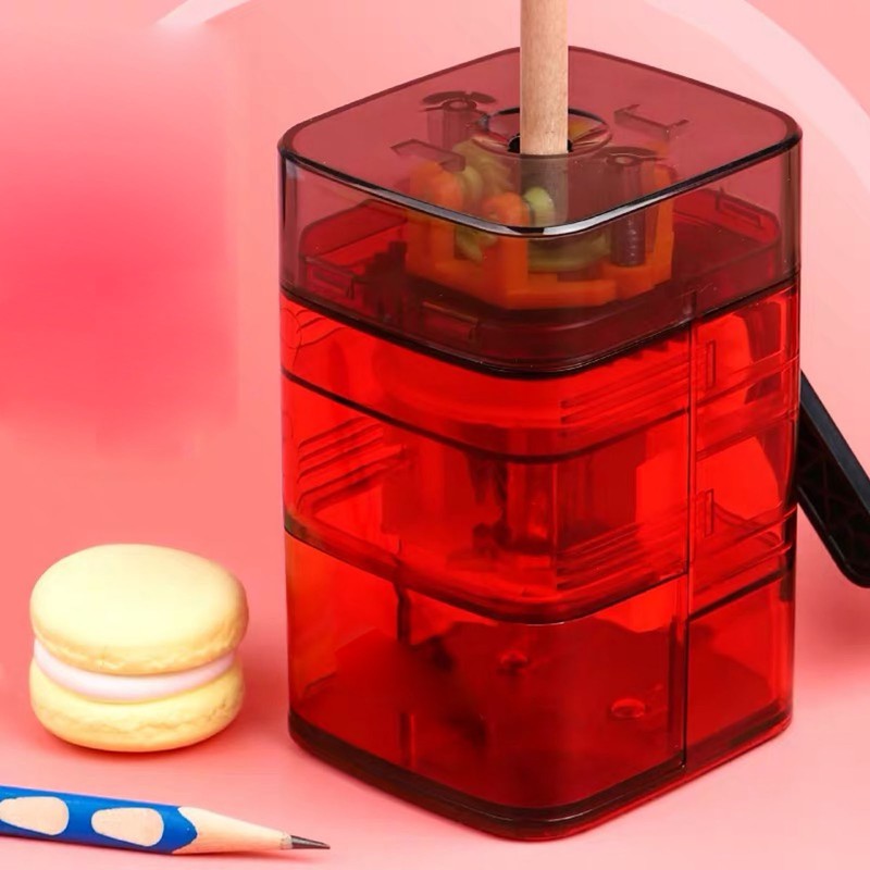 Manual Pencil Sharpener Automatic Pen Feeding Hand Cranking Clear Structure