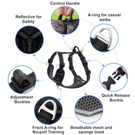 Plutus Pet No Pull Dog Harness, Reflective Adjustable Dog Vest Harness with Handle, Escape Proof, Soft Padded for Small Medium Large Dogs (Black, S)