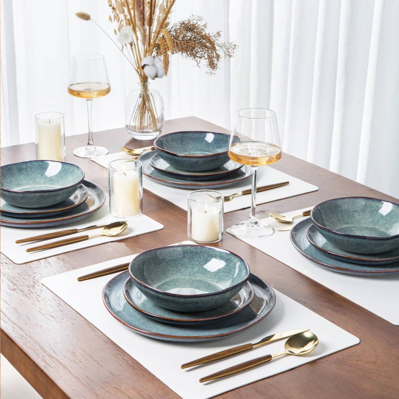 AmorArc Ceramic Dinnerware Sets,Handmade Reactive Glaze Stoneware Plates and Bowls