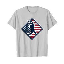 Baseball Patriot Diamond Flag T-Shirt, Men, Silver Grey