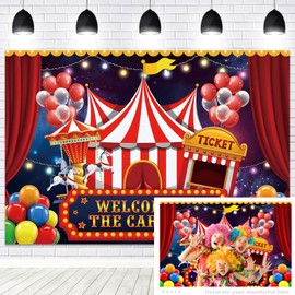 Yeele 7x5ft Welcome to The Carnival Backdrop Banner Carnival Night Red Circus Tent Carousel Photography Background Baby Shower Birthday Party Potrait Decor Photo Booth Props