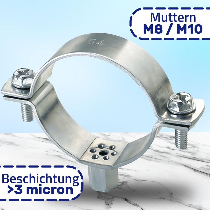 Reinforced Pipe Clamps M8/M10 with Diameter 75 mm or 2