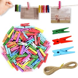 XFentech Pack of 150 Mini Colourful Wooden Pegs - 2.5/3/3.5 cm Mini Clothes Pegs Wooden Pegs Small Decorative Wooden Pegs Photo Pegs with 10 m Jute String for Photos Hanging