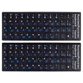 (2PCS Pack) Russian Keyboard Stickers, Keyboard Letters Replacement Stickers Russian Black Background with Blue Lettering for PC Computer Laptop Notebook Desktop Keyboards(Russian-Blue)