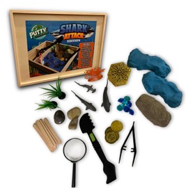 Shark Attack Putty Explorers Educational Sensory Kit with Wooden Play Box Ocean Life Moldable Explorer Sand Kit Treasure Chest Kids STEM Educational Toys Ages 5+ Science Teacher Classroom Gifts