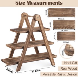 Reallnaive 2 Pack Wood 3 Tier Serving Tray Three Tiered Cupcake Stand Rustic Rectangle Serving Platter for Party Decorative Tray Wooden Farmhouse Decor
