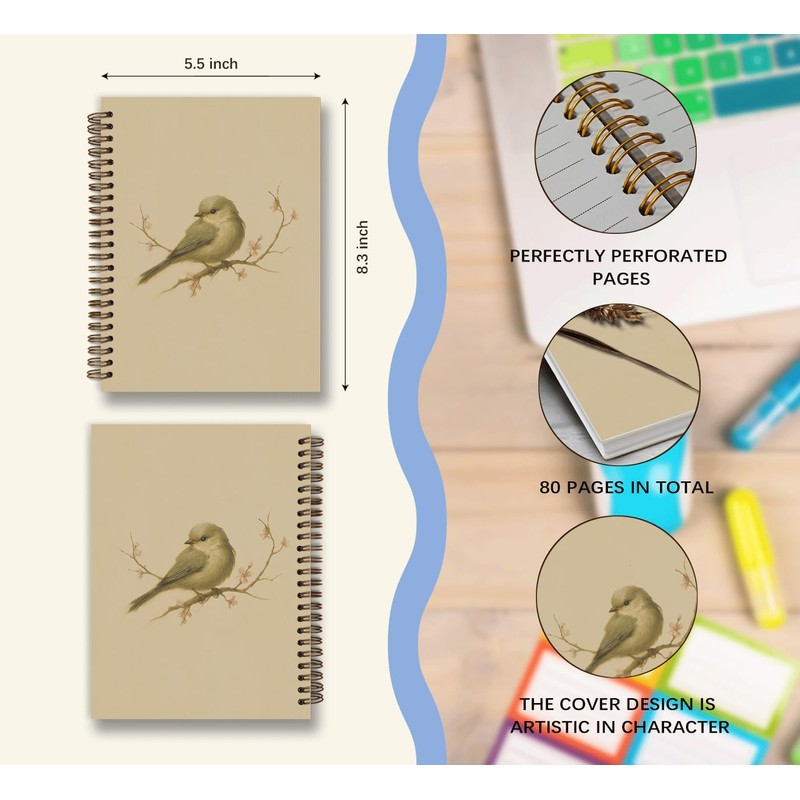 Dejfel Vintage Birds Spiral Notebook,Gifts for Bird Lover Girls Women