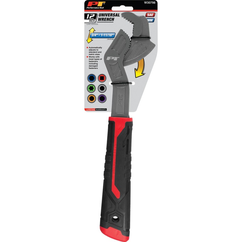 Performance Tool W30798 12 In. Universal Wrench, Drop-Forged Chrome Vanadium,