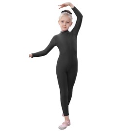 YgneeDom Kids Girls One Piece Spandex Unitards, Long Sleeve Turtleneck Unitard, Full Body Catsuit Dance Leotard Costumes