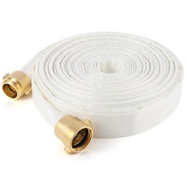 ACYOGIE Fire Hose, 1-1/2" ID x 100 FT Firefighter Hose, White Industrial Flat Water Hose with M x F NST/NH Brass Couplings for Indoor Outdoor Fire, Home Garden Irrigation