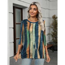 Zeagoo 3/4 Sleeve Blouse Crew Neck Casual Tops Spring Floral Tee Shirts Soft Tunic 3/4 Sleeve M