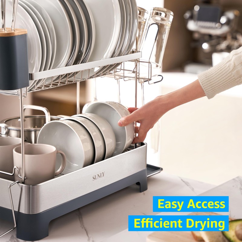 SUNLY Large Dish Drying Rack, Multipurpose 2 Tier Dish Racks