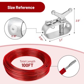 Jowlawn Pool Cover Cable and Winch Kit 100ft Plastic-Coated Steel Pool Cover Wire and Winch for Above Ground Pool Cover Cable Winch Pool Cover Cable Heavy Duty Pool Cable and Winch Kit (Red)