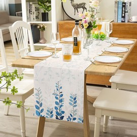 Table Runner Modern Living Room Table Runner Blue Table Runner Beige Table Runner Floral Leaf Pattern Linen Abstract Wrinkle-Free Non-Slip Table Runner Decorative Table Linen Dining Table Wedding 33 x
