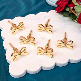Perilla Home Set of 6 Brass Bow Knobs for Cabinet & Drawers Decorative Bow Knobs for Home Kitchen Cabinet Hardware Cupboard Metal knobs Door Dresser Wardrobe and Drawer Pulls