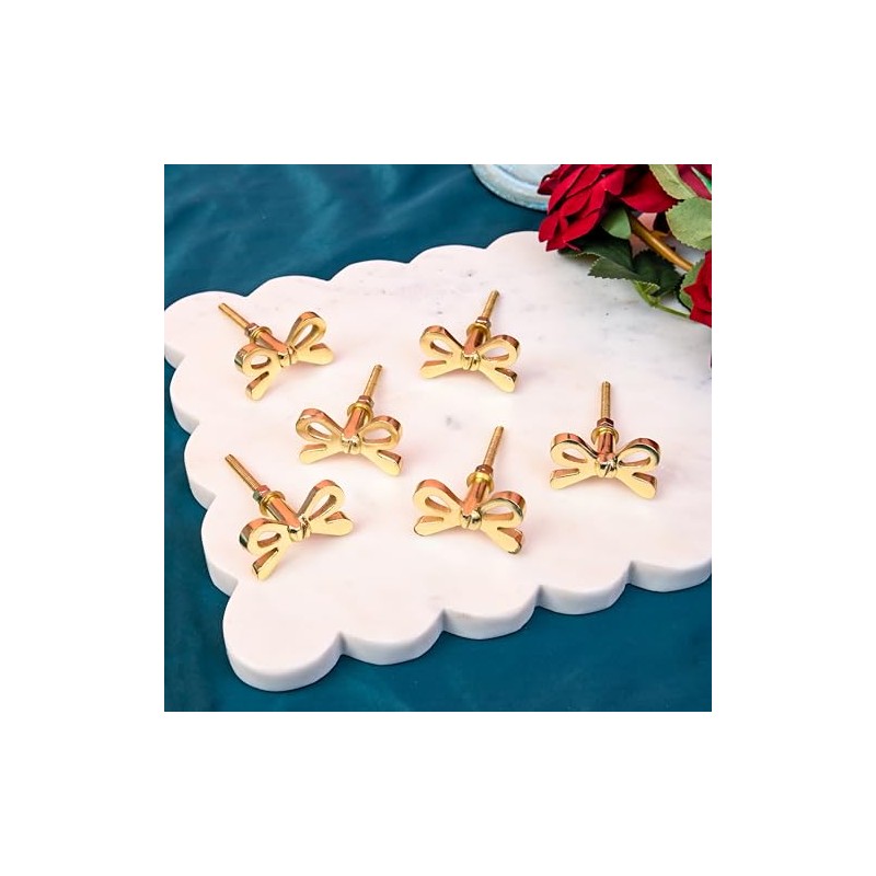 Perilla Home Set of 6 Brass Bow Knobs for Cabinet