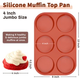 JOERSH Silicone Egg Mold Non-Stick 4 Inch Jumbo Size Muffin Top Pan, Large Round Silicone Molds for Baking Hamburger Bun, Egg Bites, Breakfast Sandwiches, Pancakes