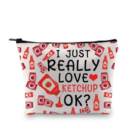LEVLO Ketchup Lover Cosmetic Bag - Red, Zipper, Waterproof, Durable, Cartoon Pattern - 23cm x 18cm x 18cm - Ideal for Travel, Work, Business, On-the-go