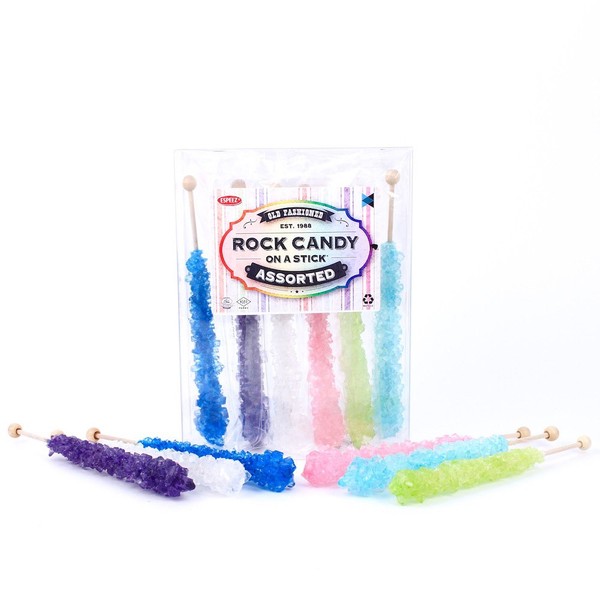 Extra Large Rock Candy Sticks: 6 Assorted Espeez Rock Candy Sticks, Candy Buffet, Swizzle Sticks - Bulk candy for Birthdays, Weddings, Reception Candy, Decorations, Bridal and Baby Showers