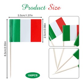 Pack of 100 Italian Decoration Set, Toothpicks Italy Flag, Small National Flag, Mini Decoration Italy Flag Decoration for Cocktail Skewers, Cakes, 2025 European Championship in Women's Football and