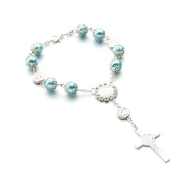 Piburth 1 PCS Car Rosary for Rearview, Cross Blessing Rear View Mirror Hanging Decors, Auto Rearview Mirror Rosary Pendant, Car Interior Hanging Accessories (Blue)