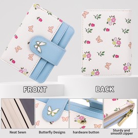 Farcauo Women's Purse, Women's Purse, Small Women's Purse, Mini Purse, Blue, Kawaii Butterfly Card Wallet for Women