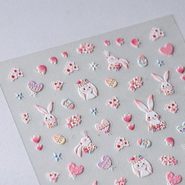 Easter Nail Art Stickers Decals 5D Embossed Flower Cute Bunnies Nail Decals 1PCS Easter Eggs Heart Floral Kawaii Nails Design Adhesive Stickers Nail Art Supplies for Women Girls Manicure Decorations