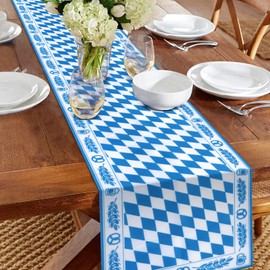 Fennoral Oktoberfest Table Runner Washable Bavarian Diamond Table Decoration 35 x 183 cm Bavarian Blue White Tablecloth for Oktoberfest Indoor and Outdoor Party Accessories