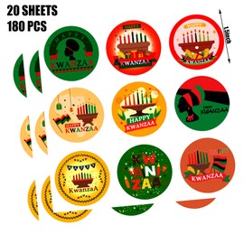Happy Kwanzaa Day Party Decorations Stickers Decals Party Favors - African Heritage Party Labels Party Supplies Happy Kwanzaa Party Favors Gift Bag Decors - Party Jar Stickers Decoration Party Desserts Decor - Set of 20 Sheets