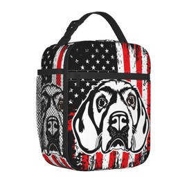 HKHEHOP Beagle Dog American Flag Lunch Bag Insulated Reusable Lunch Box Lunch Tote Lunchbox Portable Bento Bags For Men Women Office Work Travel Picnic Camping