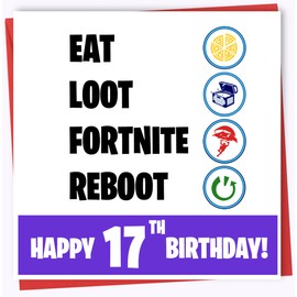 Printperfect F*O*R*T*N*I*T*E Birthday Cards For Boys - Greeting Cards - Gaming Computer Bday Cards For Him - Kids, Teenagers, Adults - Son, Brother, Grandson (17TH)