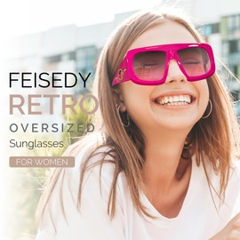 FEISEDY Retro Oversized Avaitor Sunglasses for Women Men Trendy Vintage 70s Sunglasses Flat Top Shades B0126