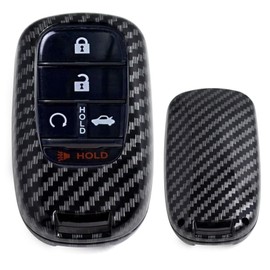 iJDMTOY Glossy Black Carbon Fiber Finish Hard Plastic Key Fob Case Compatible with Honda 2022/2023-up Accord Civic CR-V Pilot HR-V Oval Shape Smart Key