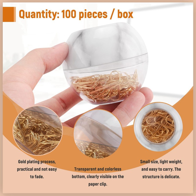 Roundsky Gold Office Clips in Elegant Magnetic Marble Clip Holder,