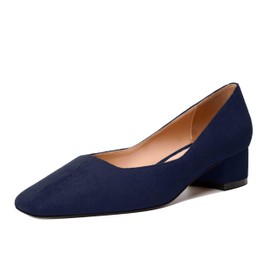 JUSTDANNI - Zapatos de tacón bajo para mujer, estilo casual, de ante y puntera cuadrada, de moda, gruesos, de 1.5 pulgadas, Azul marino, 10