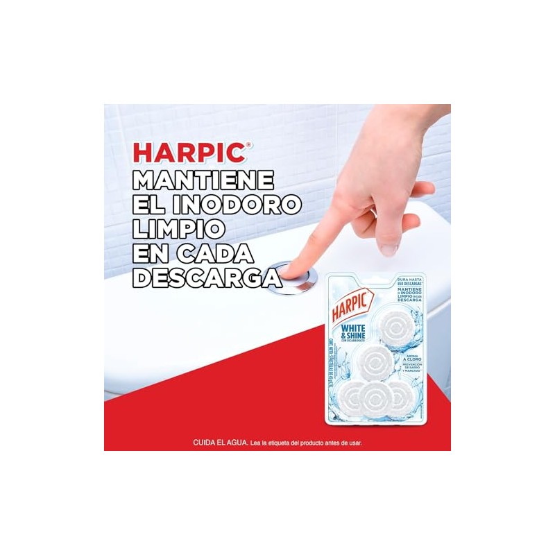 Harpic White & Shine Pastillas Acuaticas con Cloro, 5 piezas